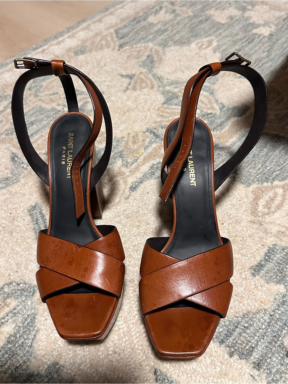 Saint Laurent Brown Leather Cross-Strap Heels